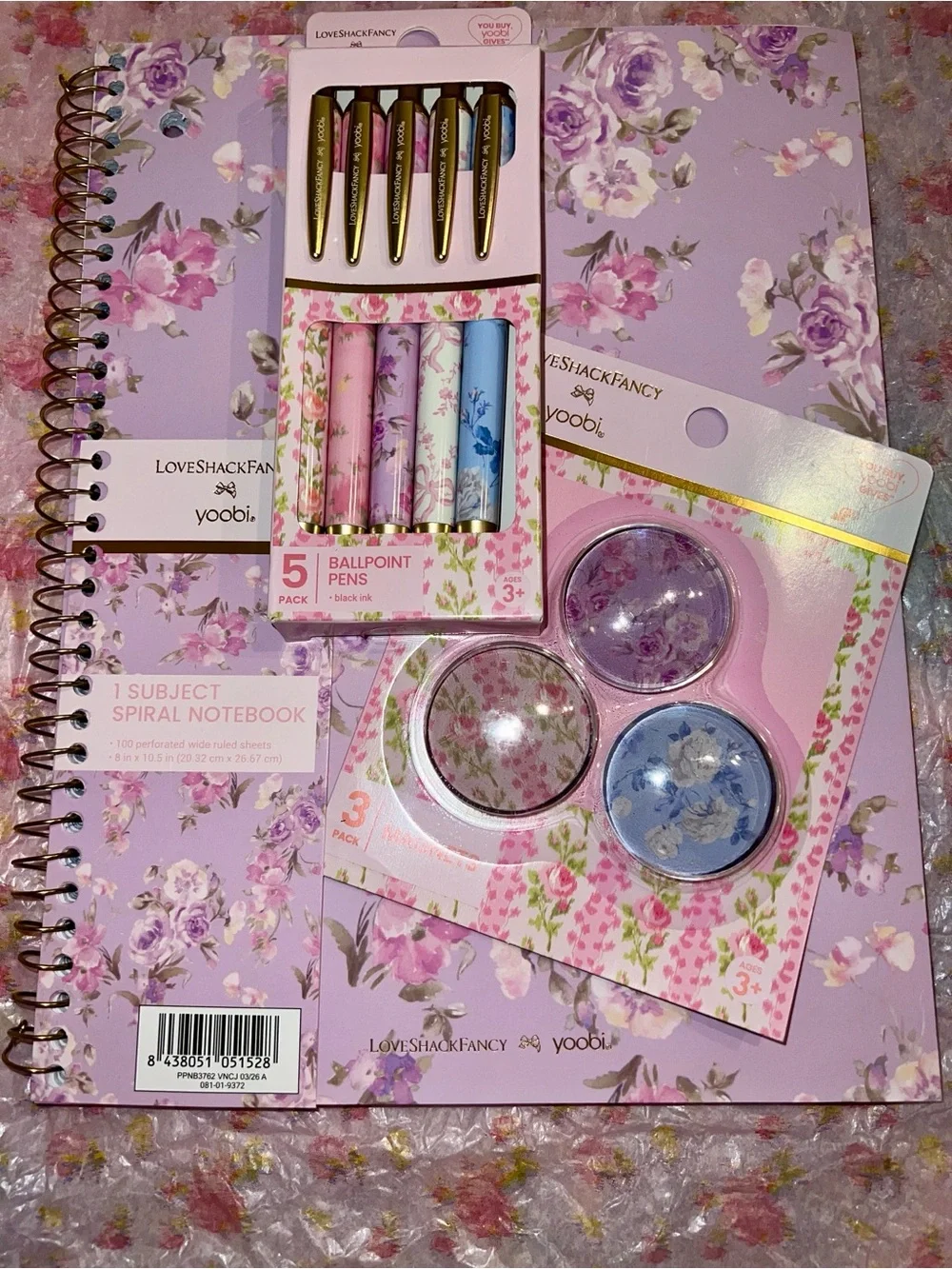 LOVESHACKFANCY 🎀 YOOBI SET 💕🎀💕🎀NOTEPAD PENS MAGNETS NWT